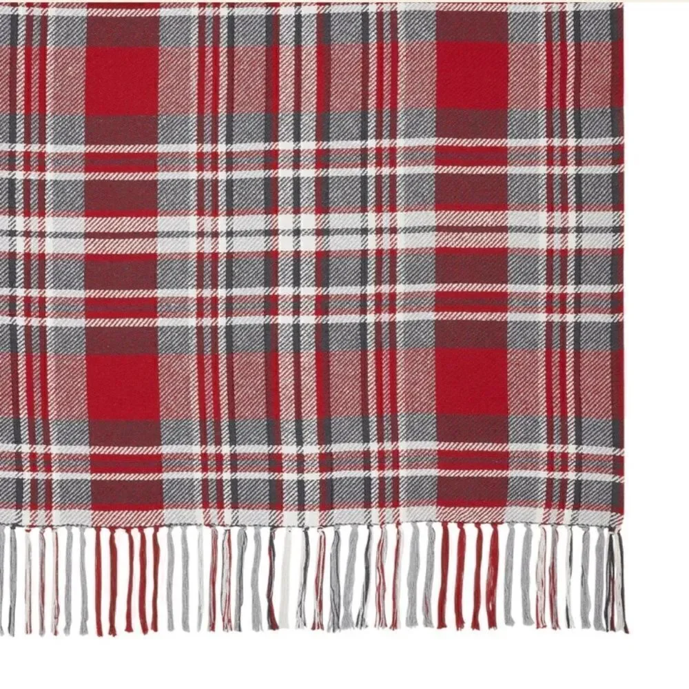 Red Gray Plaid Christmas Fringed Throw Blanket Red Black Farmhouse Lodge Rustic